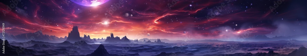 Crimson Galaxy Amidst Celestial Clouds and Stars - Generative AI