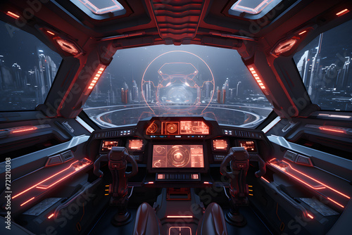 Futuristic spaceship cockpit with controls background