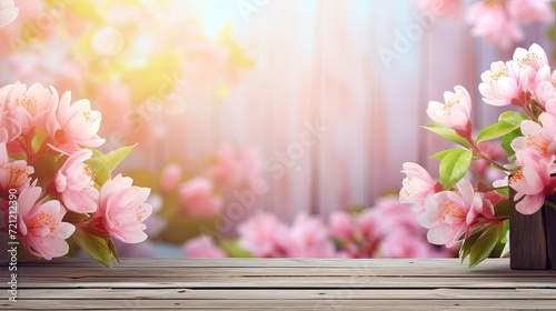 spring background with wooden planks, copy space - generative ai © Nia™