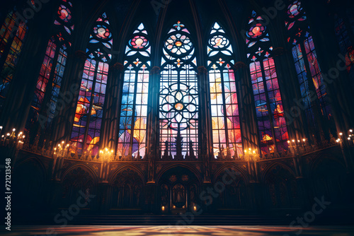 Gothic cathedral with stained glass windows background