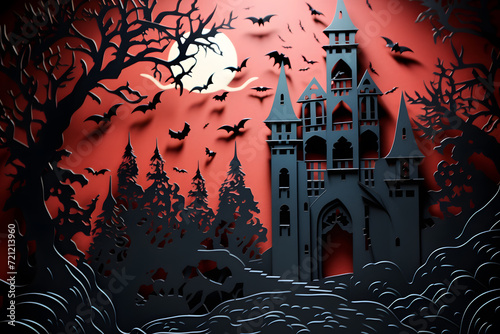Gothic vampire castle paper cut background