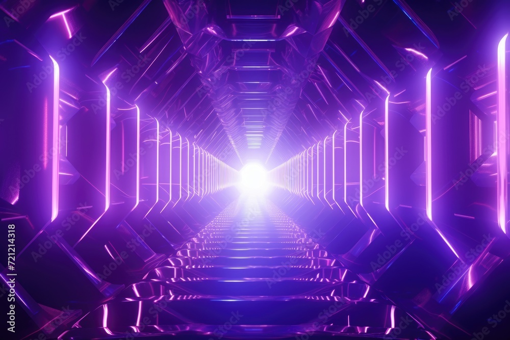 Abstract futuristic technology with neon hexagon tunnel and ultraviolet light. Abstract futuristic technology with neon hexagon tunnel and ultraviolet light.