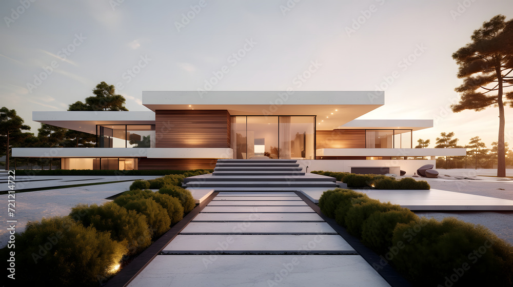Fototapeta premium Modern House with Clean Lines and Spacious Lawn