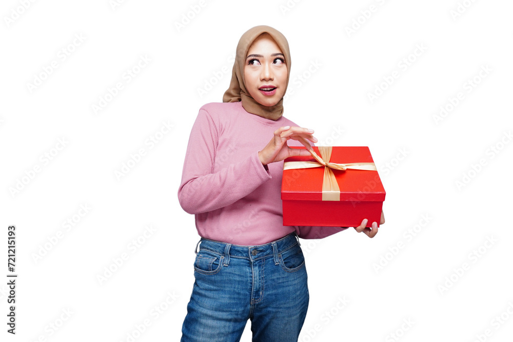 Hijab muslim woman with gift box isolated transparent Hijab muslim woman with gift box isolated transparent