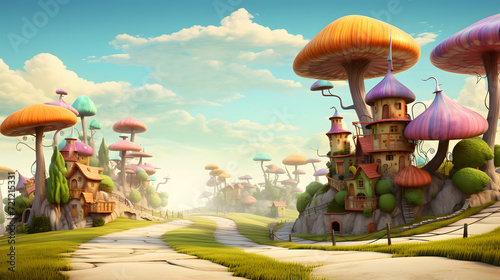 Mushroom house in fantasy village setting