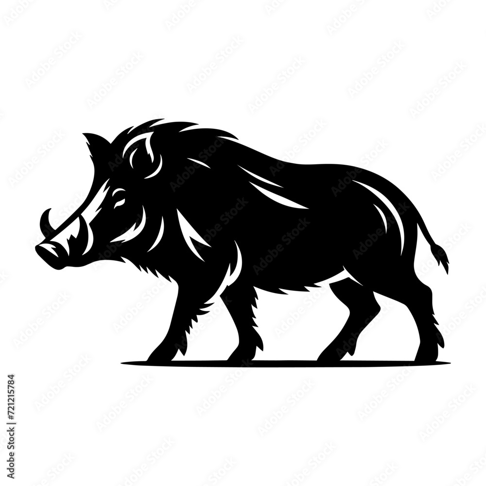 Wild boar silhouette monochrome clip art. Flat vector illustration