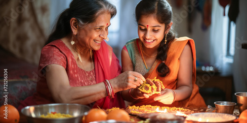 Passing Down Traditions: Grandmother and Granddaughter Making Laddoos for Diwali
