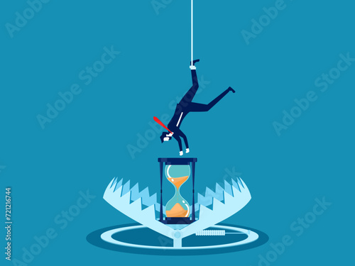 Threat to the victim. Businessman enters a trap with an hourglass. vector