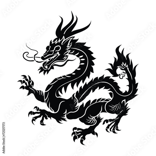Traditional Chinese Dragon Vector Silhouette design for T.Shirt