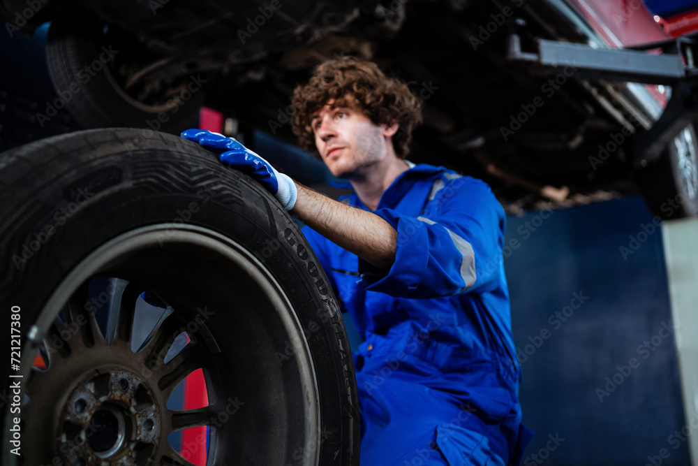 Auto mechanic Work in a car repair shop and change tires. and car maintenance Car repair and maintenance services.