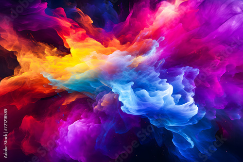 Abstract colorful background with multi colored smoke in the form of an explosion.