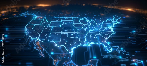 USA map wireless smart network. Big data digital technology connection. . Generative AI technology.