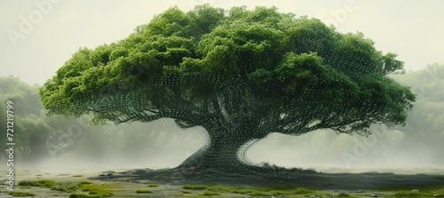 Lonely banyan tree. Generative AI technology. photo