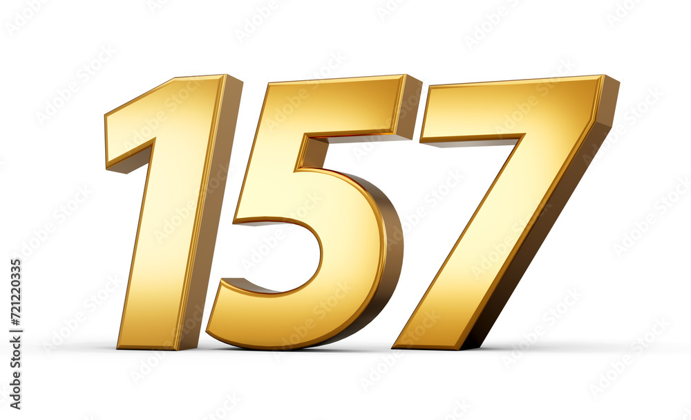 3d number 157 one hundred fifty seven Gold text isolated on white background with reflection 3d illustration 3d number 157 one hundred fifty seven Gold text isolated on white background with reflection 3d illustration