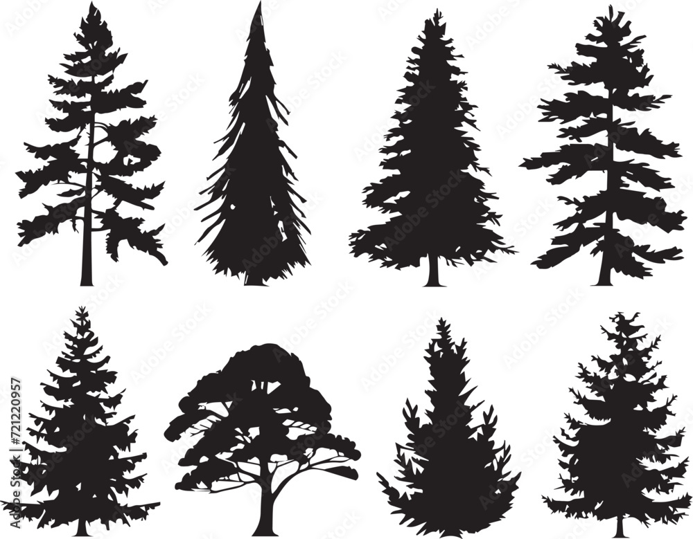 Obraz premium A set of Christmas trees. Hand drawn vector illustration 
