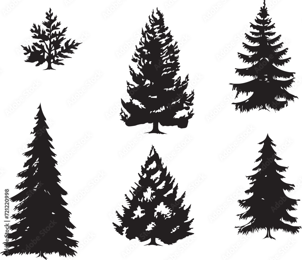 Obraz premium A set of Christmas trees. Hand drawn vector illustration 