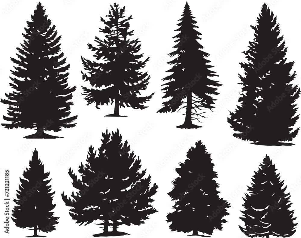 Obraz premium A set of Christmas trees. Hand drawn vector illustration 