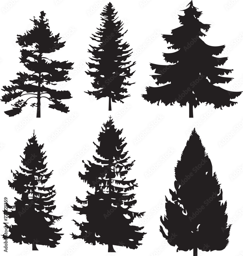 Obraz premium A set of Christmas trees. Hand drawn vector illustration 