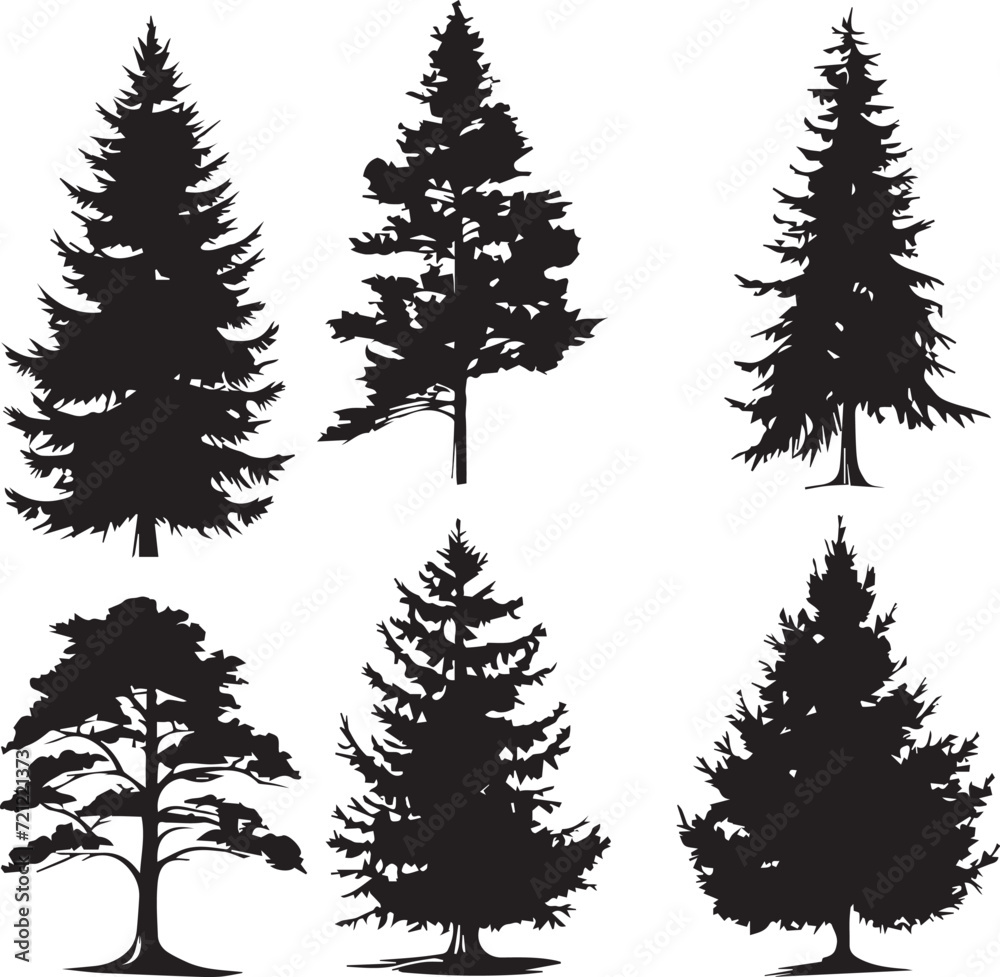Obraz premium A set of Christmas trees. Hand drawn vector illustration 