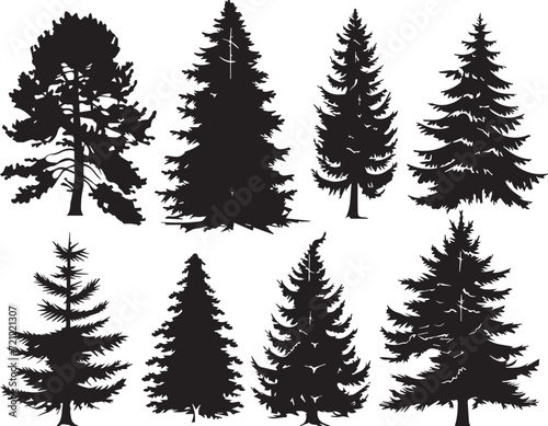 A set of Christmas trees. Hand drawn vector illustration 