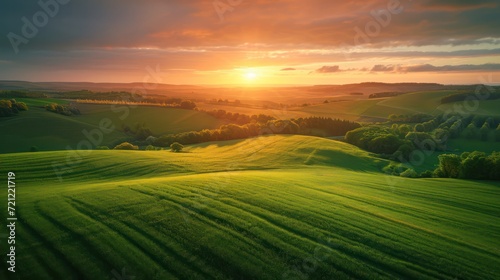 a sunset in green fields captures the essence of nature  intricate landscapes