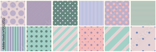 Collection of cute colorful geometric seamless patterns. Simple dotted and striped delicate textures - repeatable unusual bright backgrounds. Textile endless prints