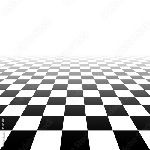 Black and white chess design background. Abstract geometric perspective vector template. Monochrome infinity surface print