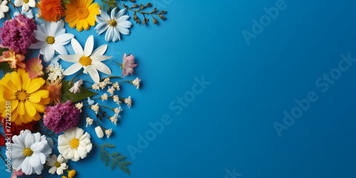 A bunch of flowers on a blue background with a green background.3D flowers illustration botanical arrangement festive floral bouquet bright candy colors on lilac background Happy mothers valentines   © Umair