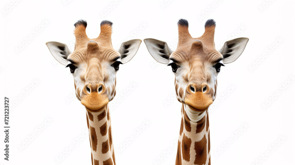 Two giraffes isolated on white background, clipping path included.