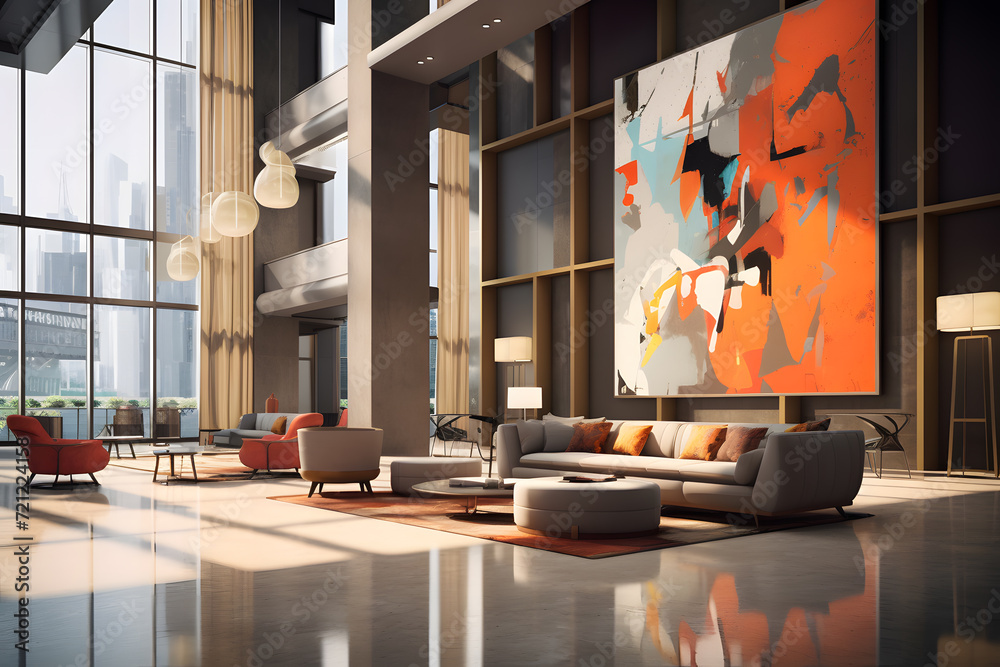 Hotel Lobby with a Contemporary Art Gallery Hotel Lobby with a Contemporary Art Gallery