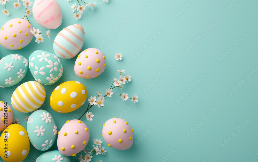 Colorful Easter eggs on pastel green background Colorful Easter eggs on pastel green background