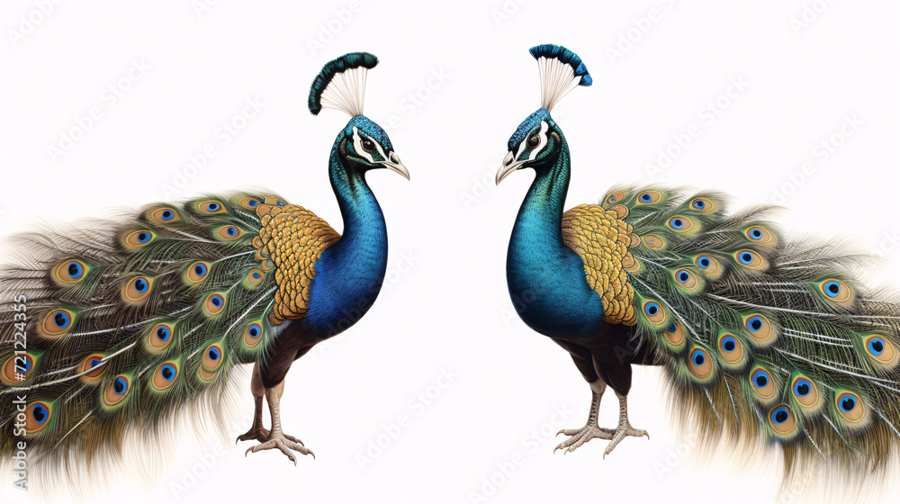 Fototapeta premium Peacock isolated on a white background. 3D illustration.