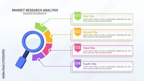 Market Research Infographic With 4 Steps and Editable Text for Business Process, Strategy, and Marketing.