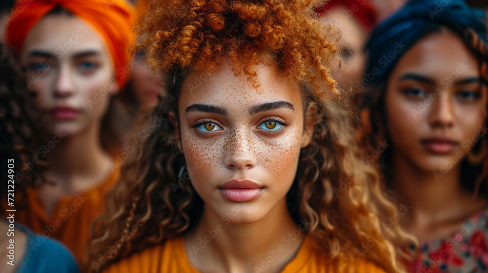 Portrait of african american curly haired girl with freckles