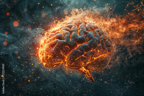 Fiery Brain Concept Illustration. Created with Generative AI