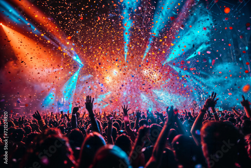 Concert Crowd Celebrating with Confetti. Created with Generative AI