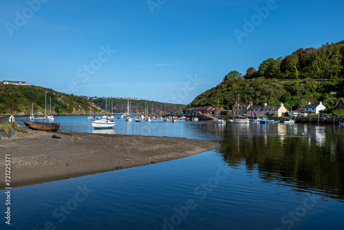 Old Harbor With Boats In The Village Fishguard At The Atlantic Coast Of Pembrokeshire In Wales, United Kingdom