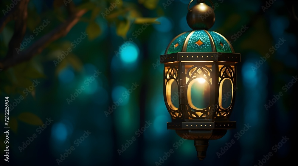 a tranquil emerald night with an elegant lantern casting a tranquil emerald night with an elegant lantern casting