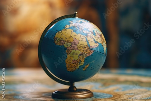 Vintage globe on old map background.