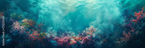 Surreal underwater scene featuring a gradient of turquoise, coral, and deep navy with a grainy texture for aquatic-themed designs © thisisforyou