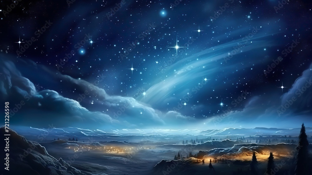 Christmas night. Comet star in night starry sky