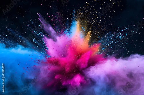 Colored Powder Explosion Isolated  Abstract psychedelic black dark background. Abstract colored background.