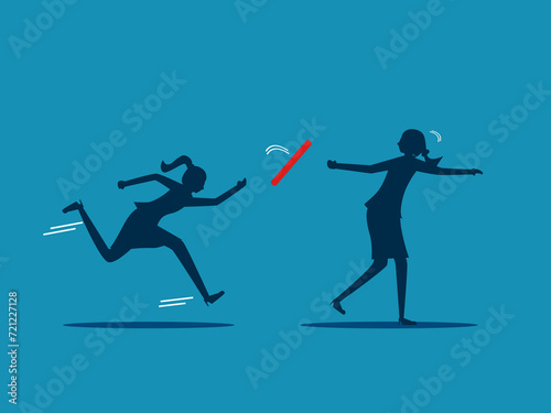 Forwarding business work. woman passes the baton to a colleague while running © Nastudio