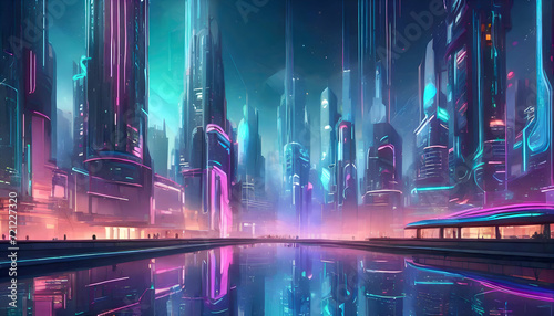 A futuristic cityscape with advanced technology and AI.