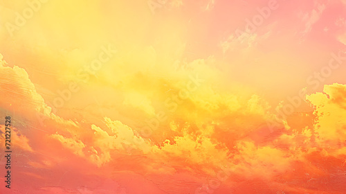 Vibrant summer sunset sky with gradients of warm yellow, orange, and pink, enhanced by a grainy texture for a tropical feel