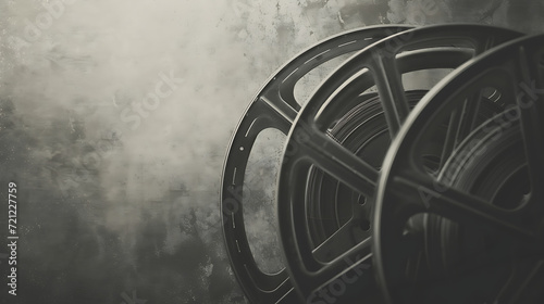 Vintage film reel with a grayscale gradient and classic grainy texture for a cinematic and retro-inspired background.