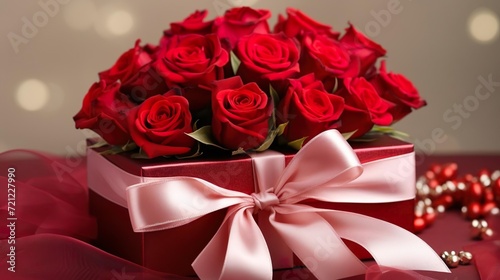 A beautiful bouquet of roses in a gift box