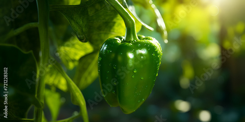 Harvesting, large peppers growing on a bush in a garden greenhouse. horizontal photo
 photo