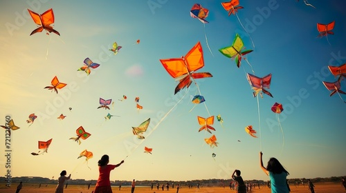 Beautiful flying kites during makar sankranti.