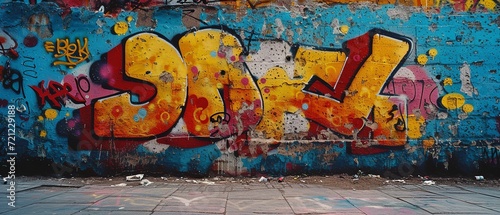 Colorful Graffiti Art on Urban Brick Wall banner background photo